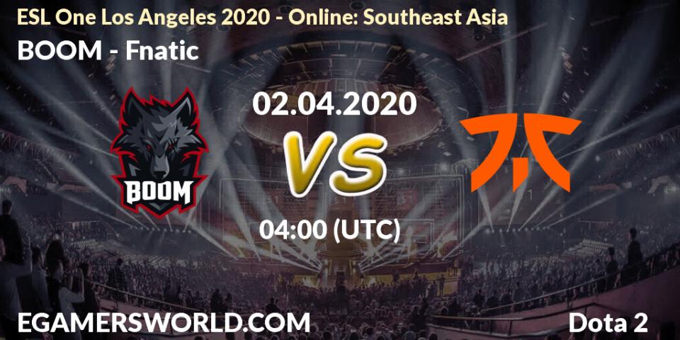 BOOM проти Fnatic: Поради щодо ставок, прогнози на матчі. 02.04.2020 at 04:02. Dota 2, ESL One Los Angeles 2020 - Online: Southeast Asia