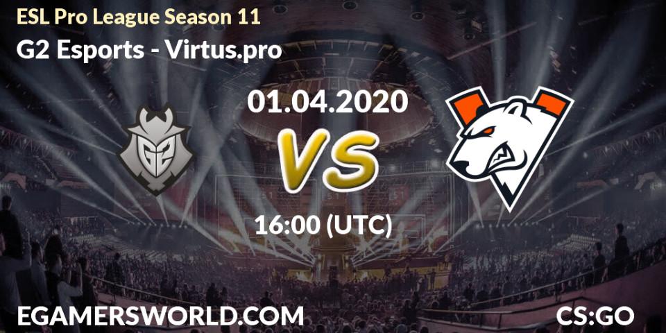 G2 Esports проти Virtus.pro: Поради щодо ставок, прогнози на матчі. 01.04.2020 at 16:00. Counter-Strike (CS2), ESL Pro League Season 11: Europe