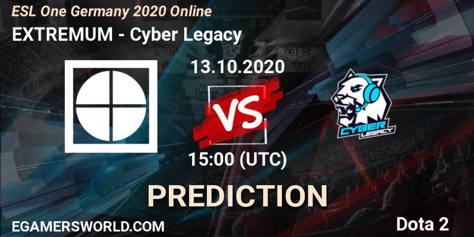 EXTREMUM проти Cyber Legacy: Поради щодо ставок, прогнози на матчі. 13.10.2020 at 15:01. Dota 2, ESL One Germany 2020 Online