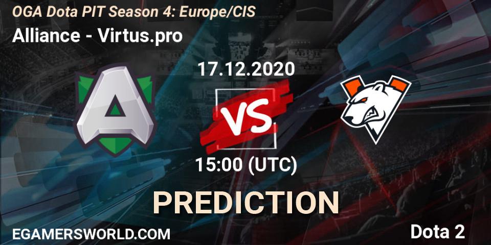 Alliance проти Virtus.pro: Поради щодо ставок, прогнози на матчі. 17.12.2020 at 14:25. Dota 2, OGA Dota PIT Season 4: Europe/CIS