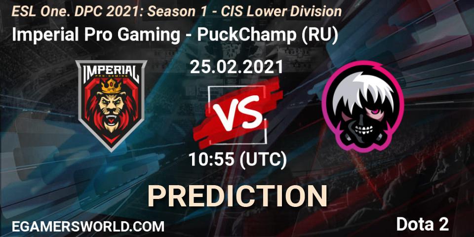 Imperial Pro Gaming проти PuckChamp (RU): Поради щодо ставок, прогнози на матчі. 25.02.2021 at 11:00. Dota 2, ESL One. DPC 2021: Season 1 - CIS Lower Division