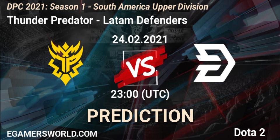 Thunder Predator проти Latam Defenders: Поради щодо ставок, прогнози на матчі. 24.02.2021 at 23:05. Dota 2, DPC 2021: Season 1 - South America Upper Division