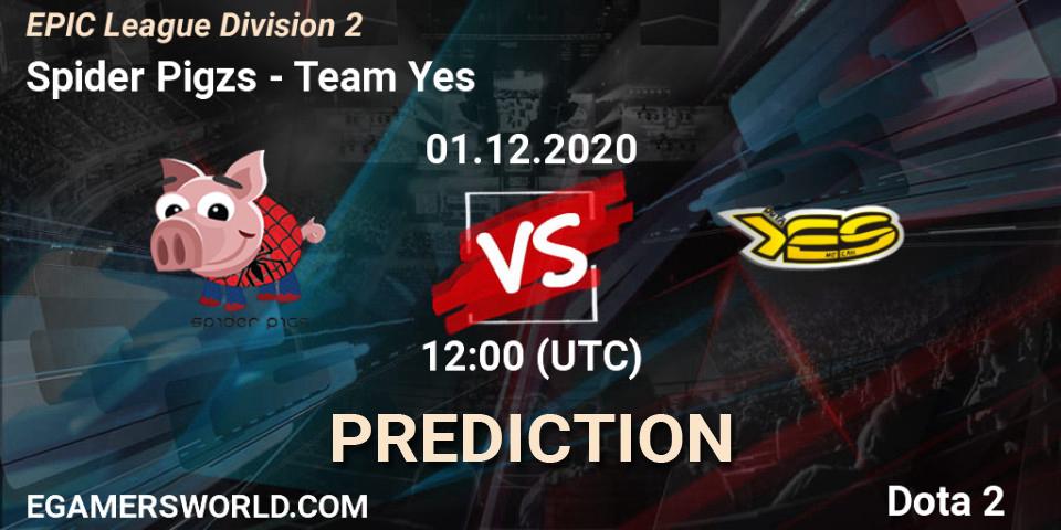 Spider Pigzs проти Team Yes: Поради щодо ставок, прогнози на матчі. 01.12.2020 at 11:31. Dota 2, EPIC League Division 2