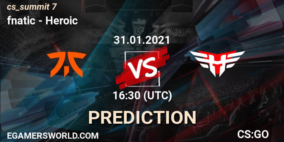 fnatic проти Heroic: Поради щодо ставок, прогнози на матчі. 31.01.2021 at 16:30. Counter-Strike (CS2), cs_summit 7