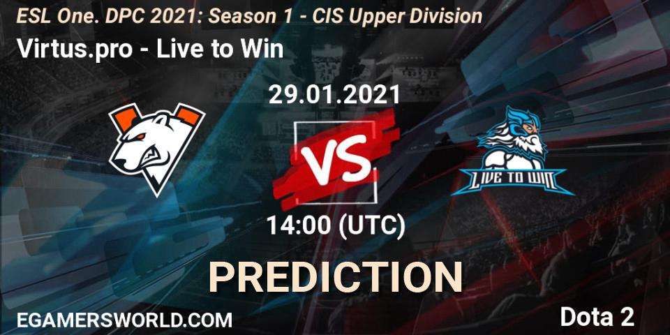 Virtus.pro проти Live to Win: Поради щодо ставок, прогнози на матчі. 29.01.2021 at 13:55. Dota 2, ESL One. DPC 2021: Season 1 - CIS Upper Division