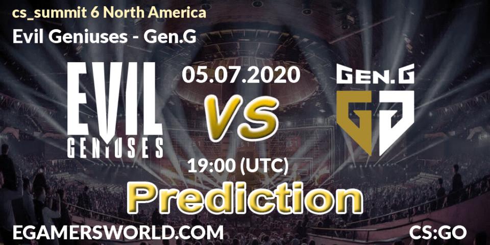 Evil Geniuses проти Gen.G: Поради щодо ставок, прогнози на матчі. 05.07.2020 at 19:30. Counter-Strike (CS2), cs_summit 6 North America