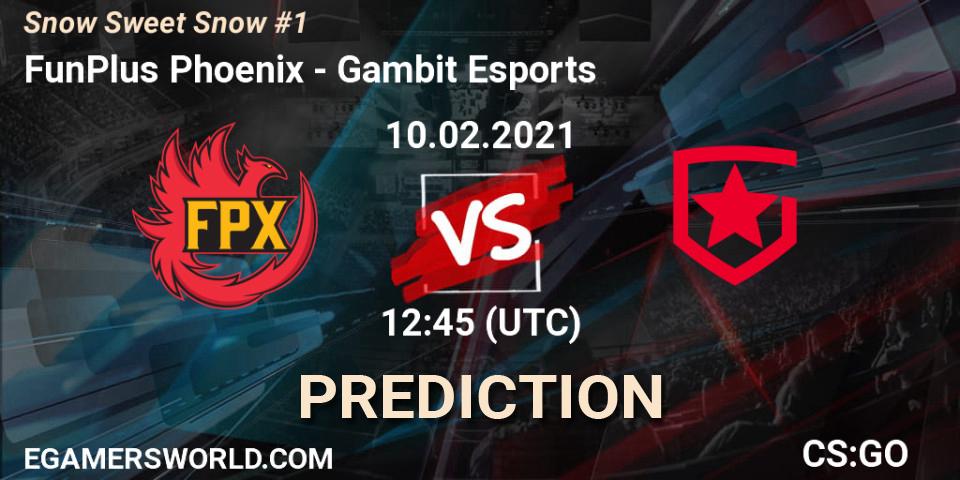 FunPlus Phoenix проти Gambit Esports: Поради щодо ставок, прогнози на матчі. 10.02.2021 at 12:45. Counter-Strike (CS2), Snow Sweet Snow #1