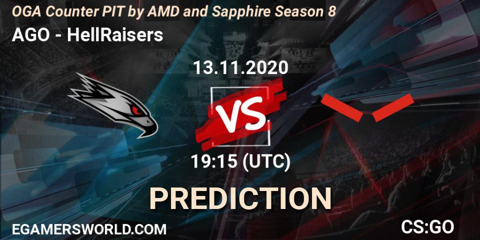 AGO проти HellRaisers: Поради щодо ставок, прогнози на матчі. 13.11.2020 at 19:15. Counter-Strike (CS2), OGA Counter PIT by AMD and Sapphire Season 8