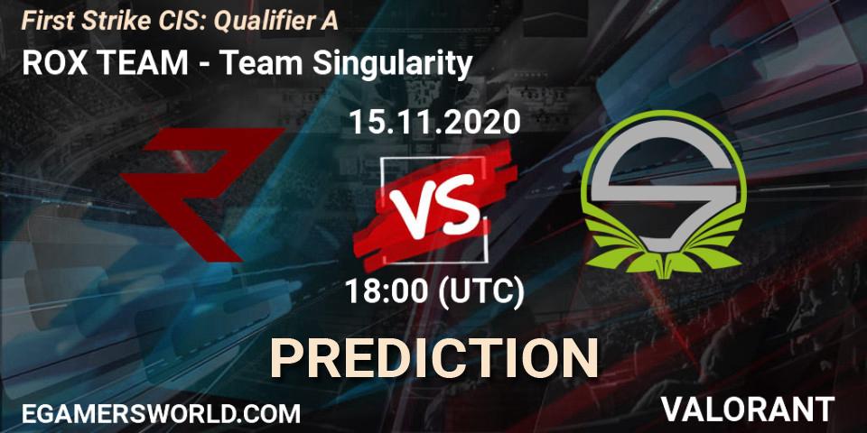 ROX TEAM проти Team Singularity: Поради щодо ставок, прогнози на матчі. 15.11.2020 at 12:00. VALORANT, First Strike CIS: Qualifier A