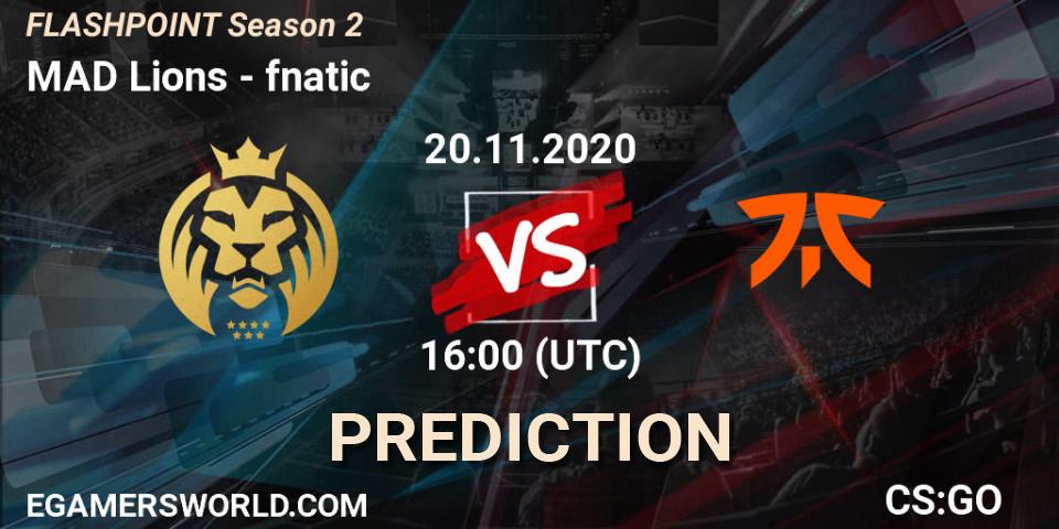 MAD Lions проти fnatic: Поради щодо ставок, прогнози на матчі. 20.11.2020 at 16:00. Counter-Strike (CS2), Flashpoint Season 2