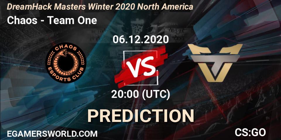 Chaos проти Team One: Поради щодо ставок, прогнози на матчі. 06.12.2020 at 21:10. Counter-Strike (CS2), DreamHack Masters Winter 2020 North America