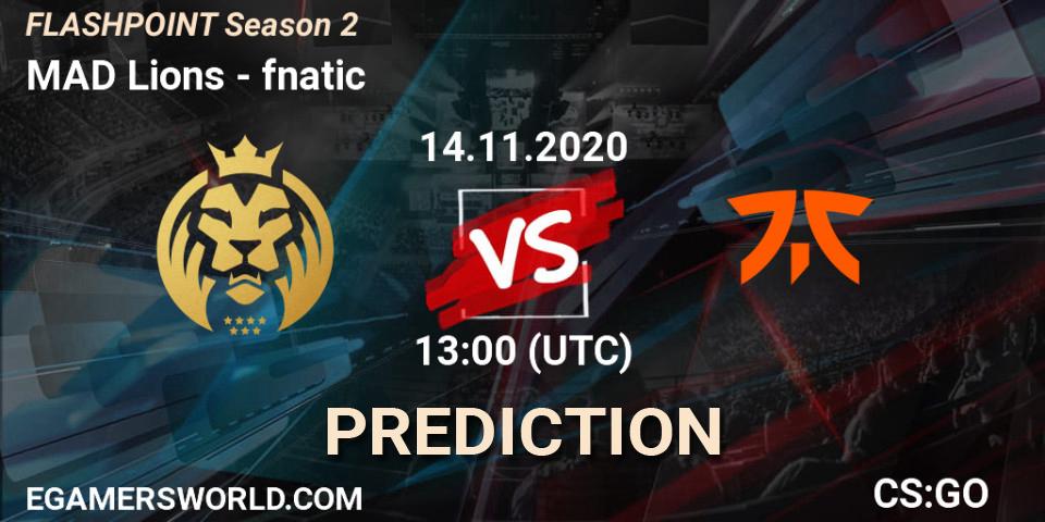 MAD Lions проти fnatic: Поради щодо ставок, прогнози на матчі. 14.11.2020 at 13:00. Counter-Strike (CS2), Flashpoint Season 2