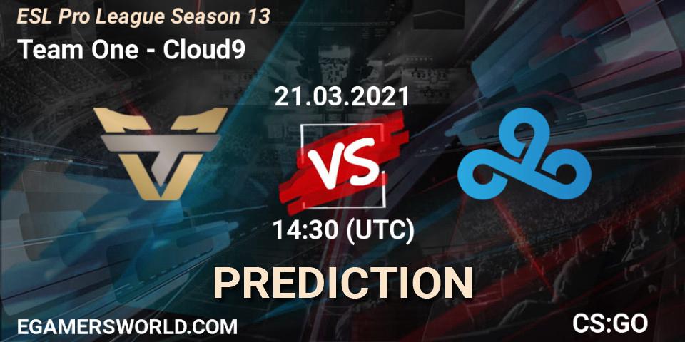 Team One проти Cloud9: Поради щодо ставок, прогнози на матчі. 21.03.2021 at 15:30. Counter-Strike (CS2), ESL Pro League Season 13
