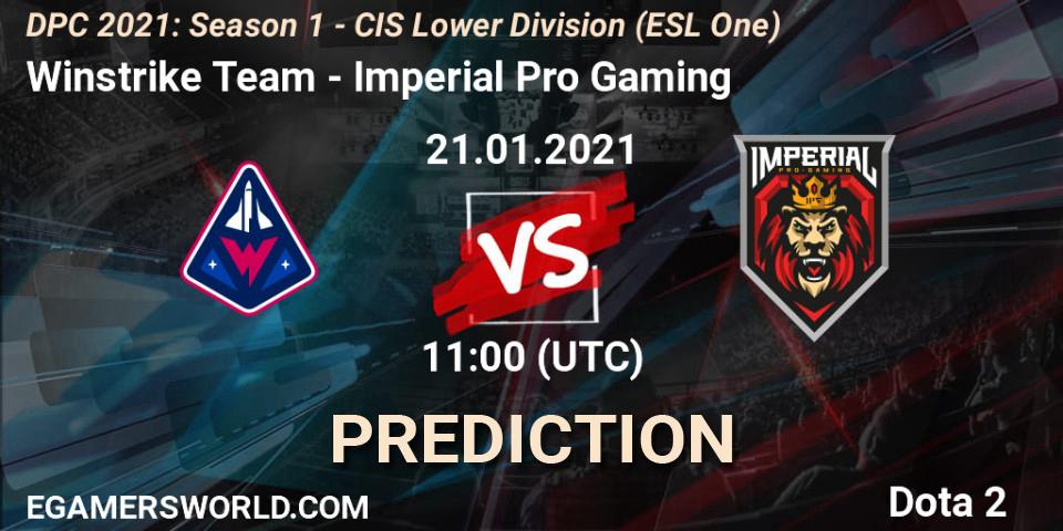 Winstrike Team проти Imperial Pro Gaming: Поради щодо ставок, прогнози на матчі. 21.01.2021 at 10:55. Dota 2, ESL One. DPC 2021: Season 1 - CIS Lower Division