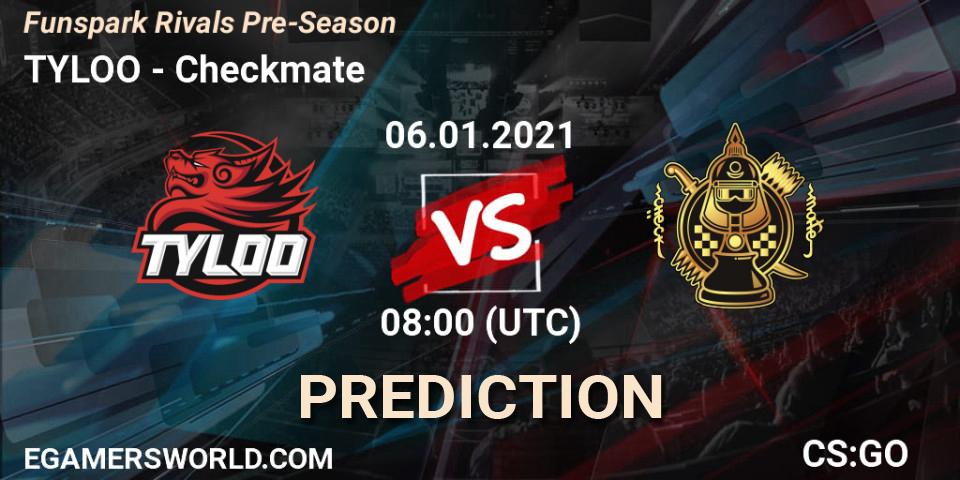 TYLOO проти Checkmate: Поради щодо ставок, прогнози на матчі. 06.01.2021 at 08:00. Counter-Strike (CS2), Funspark Rivals Pre-Season