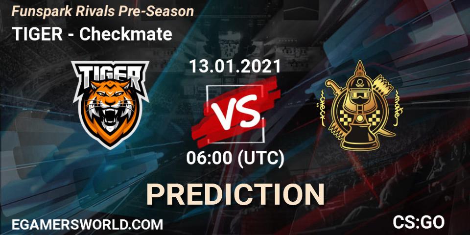 TIGER проти Checkmate: Поради щодо ставок, прогнози на матчі. 13.01.2021 at 06:00. Counter-Strike (CS2), Funspark Rivals Pre-Season