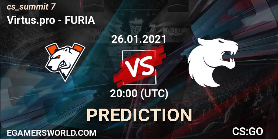 Virtus.pro проти FURIA: Поради щодо ставок, прогнози на матчі. 26.01.2021 at 20:00. Counter-Strike (CS2), cs_summit 7