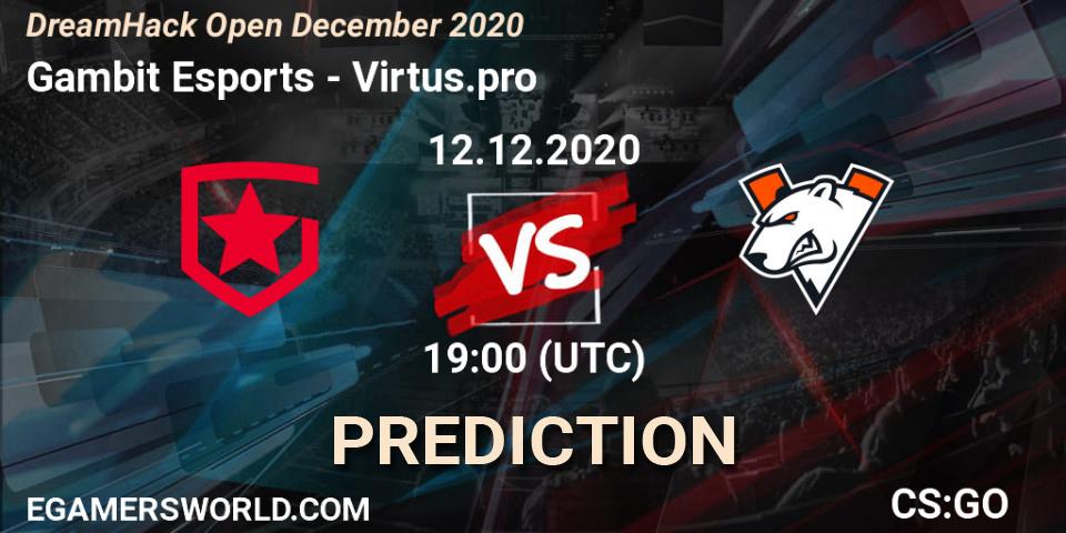 Gambit Esports проти Virtus.pro: Поради щодо ставок, прогнози на матчі. 12.12.2020 at 18:40. Counter-Strike (CS2), DreamHack Open December 2020
