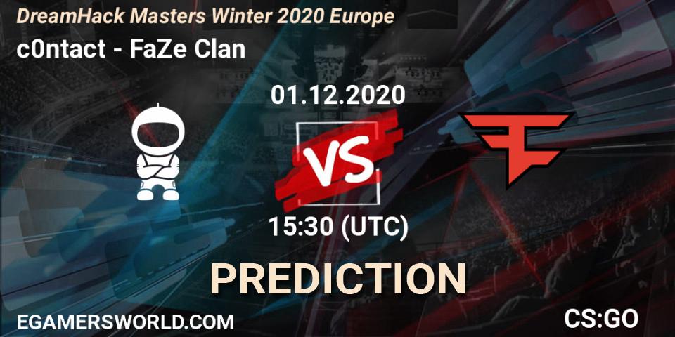 c0ntact проти FaZe Clan: Поради щодо ставок, прогнози на матчі. 01.12.2020 at 15:30. Counter-Strike (CS2), DreamHack Masters Winter 2020 Europe