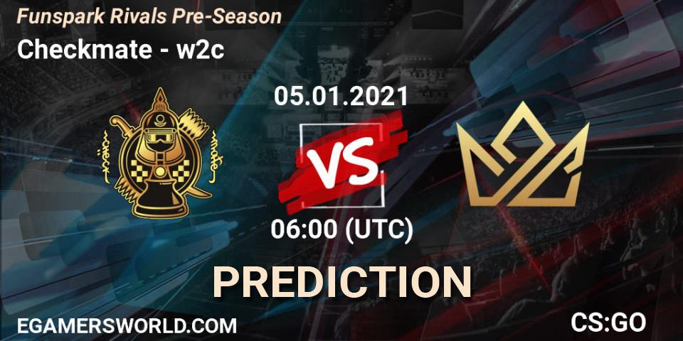 Checkmate проти w2c: Поради щодо ставок, прогнози на матчі. 05.01.2021 at 06:00. Counter-Strike (CS2), Funspark Rivals Pre-Season