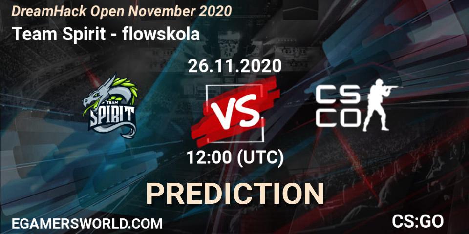 Team Spirit проти flowskola: Поради щодо ставок, прогнози на матчі. 26.11.2020 at 12:00. Counter-Strike (CS2), DreamHack Open November 2020