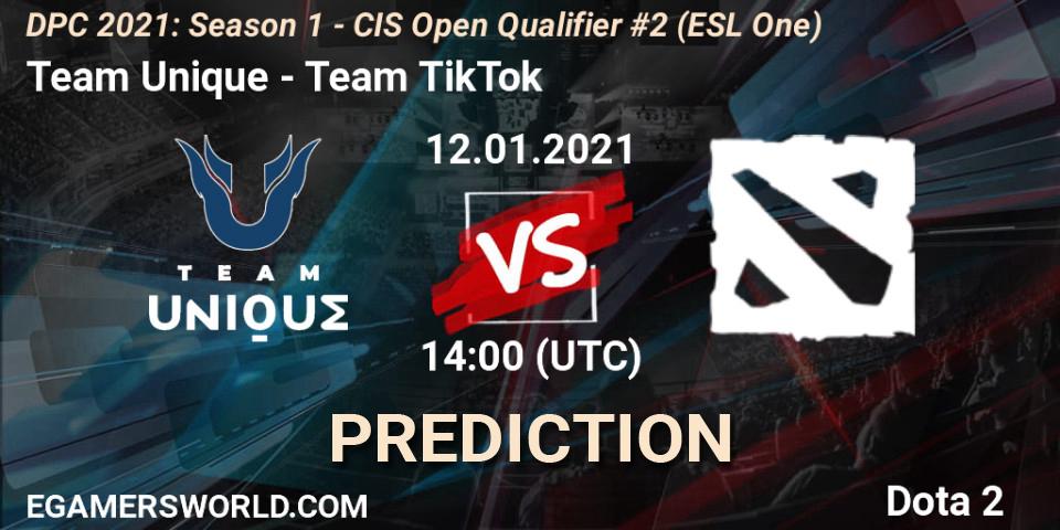 Team Unique проти Team TikTok: Поради щодо ставок, прогнози на матчі. 12.01.2021 at 14:07. Dota 2, DPC 2021: Season 1 - CIS Open Qualifier #2 (ESL One)
