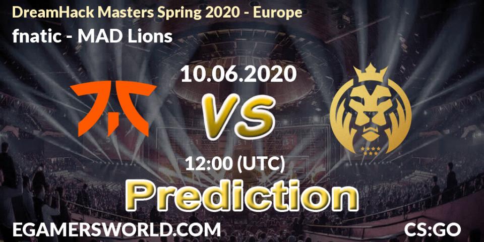 fnatic проти MAD Lions: Поради щодо ставок, прогнози на матчі. 10.06.2020 at 12:00. Counter-Strike (CS2), DreamHack Masters Spring 2020 - Europe
