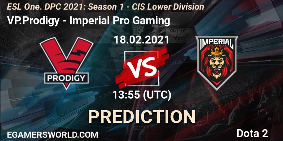 VP.Prodigy проти Imperial Pro Gaming: Поради щодо ставок, прогнози на матчі. 18.02.2021 at 14:05. Dota 2, ESL One. DPC 2021: Season 1 - CIS Lower Division