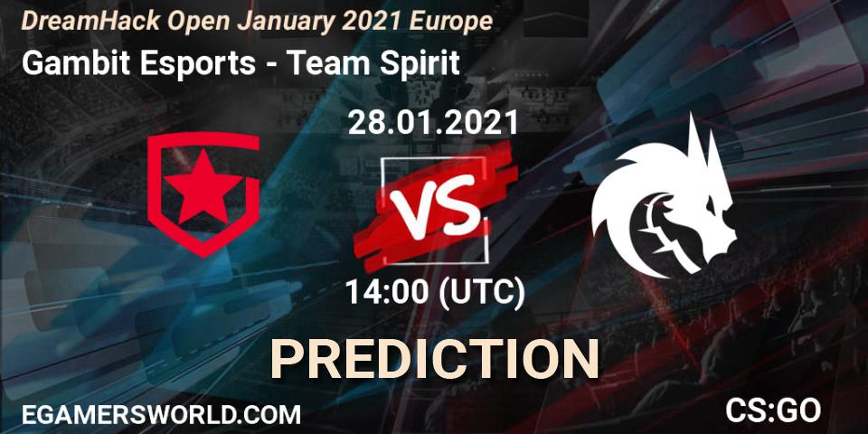 Gambit Esports проти Team Spirit: Поради щодо ставок, прогнози на матчі. 28.01.2021 at 14:00. Counter-Strike (CS2), DreamHack Open January 2021 Europe