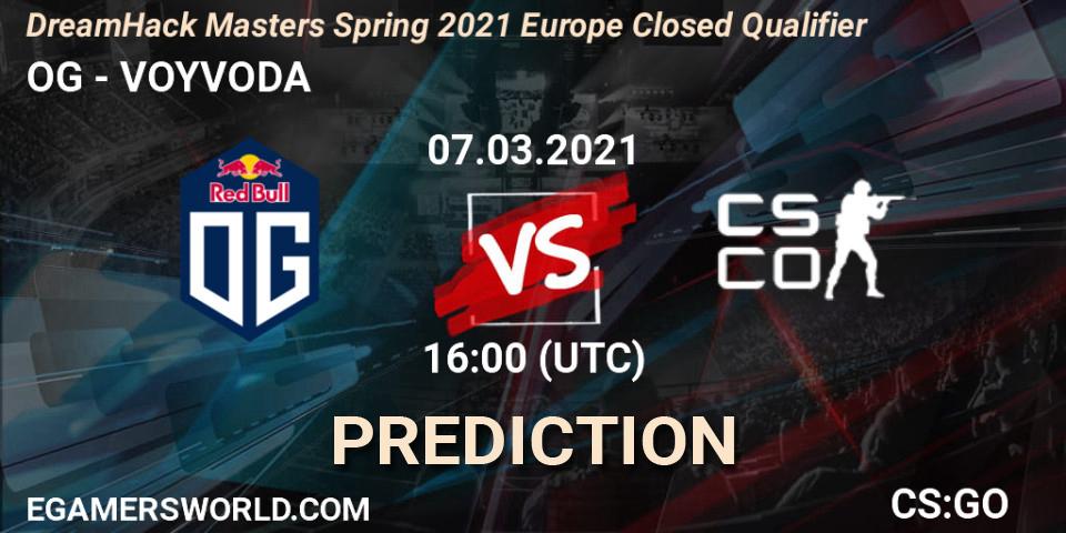 OG проти VOYVODA: Поради щодо ставок, прогнози на матчі. 07.03.2021 at 16:00. Counter-Strike (CS2), DreamHack Masters Spring 2021 Europe Closed Qualifier