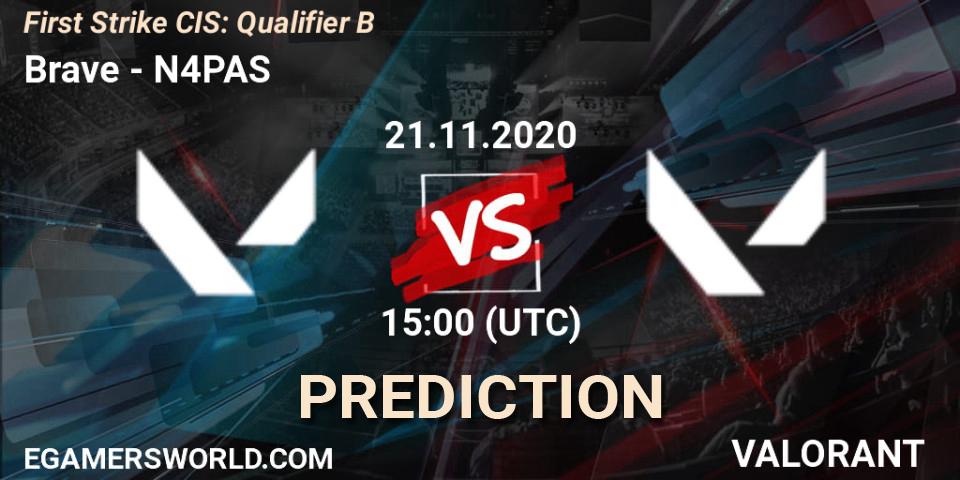 Brave проти N4PAS: Поради щодо ставок, прогнози на матчі. 21.11.2020 at 15:00. VALORANT, First Strike CIS: Qualifier B