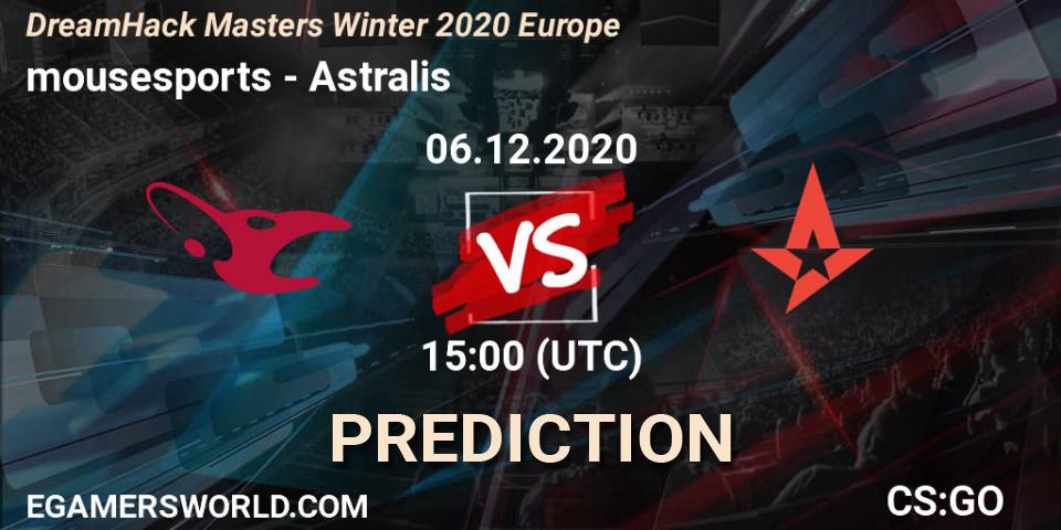 mousesports проти Astralis: Поради щодо ставок, прогнози на матчі. 06.12.2020 at 15:00. Counter-Strike (CS2), DreamHack Masters Winter 2020 Europe