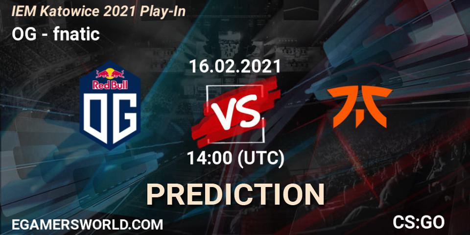 OG проти fnatic: Поради щодо ставок, прогнози на матчі. 16.02.2021 at 14:00. Counter-Strike (CS2), IEM Katowice 2021 Play-In