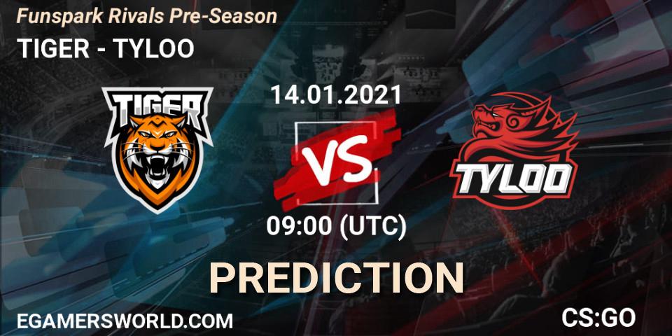 TIGER проти TYLOO: Поради щодо ставок, прогнози на матчі. 14.01.2021 at 09:00. Counter-Strike (CS2), Funspark Rivals Pre-Season