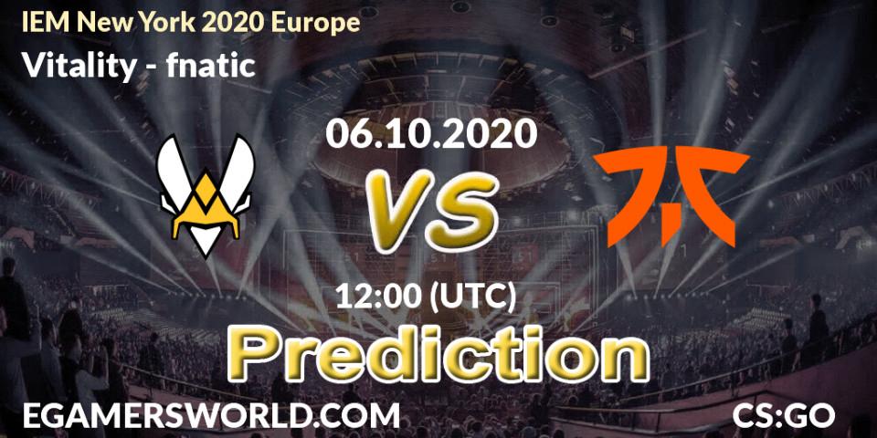 Vitality проти fnatic: Поради щодо ставок, прогнози на матчі. 06.10.2020 at 12:00. Counter-Strike (CS2), IEM New York 2020 Europe
