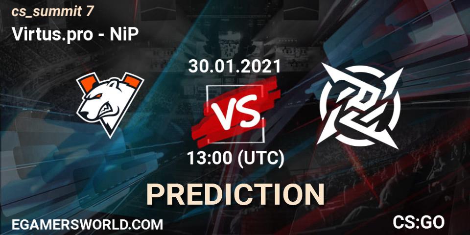 Virtus.pro проти NiP: Поради щодо ставок, прогнози на матчі. 30.01.2021 at 13:00. Counter-Strike (CS2), cs_summit 7