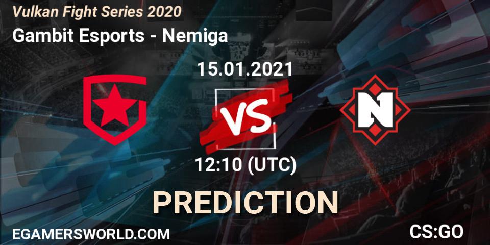 Gambit Esports проти Nemiga: Поради щодо ставок, прогнози на матчі. 15.01.2021 at 12:10. Counter-Strike (CS2), Vulkan Fight Series 2020