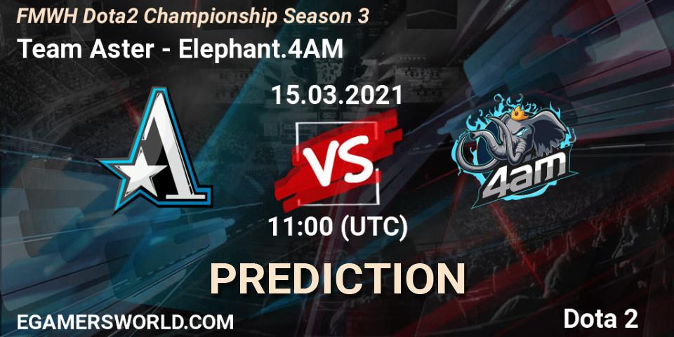 Team Aster проти Elephant.4AM: Поради щодо ставок, прогнози на матчі. 15.03.2021 at 10:55. Dota 2, FMWH Dota2 Championship Season 3