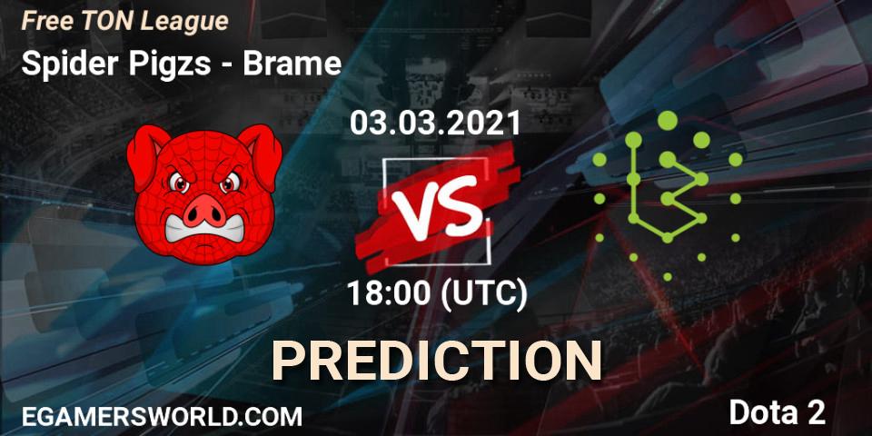 Spider Pigzs проти Brame: Поради щодо ставок, прогнози на матчі. 03.03.2021 at 18:02. Dota 2, Free TON League