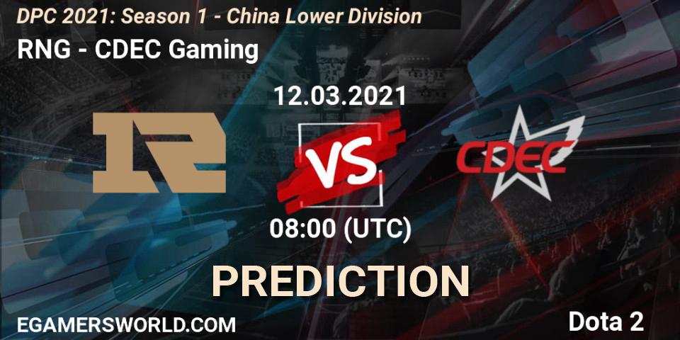 RNG проти CDEC Gaming: Поради щодо ставок, прогнози на матчі. 12.03.2021 at 08:01. Dota 2, DPC 2021: Season 1 - China Lower Division