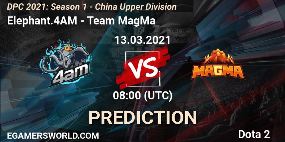 Elephant.4AM проти Team MagMa: Поради щодо ставок, прогнози на матчі. 13.03.2021 at 08:02. Dota 2, DPC 2021: Season 1 - China Upper Division