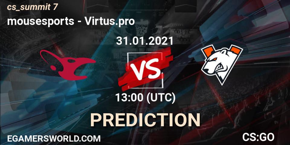 mousesports проти Virtus.pro: Поради щодо ставок, прогнози на матчі. 31.01.2021 at 13:00. Counter-Strike (CS2), cs_summit 7
