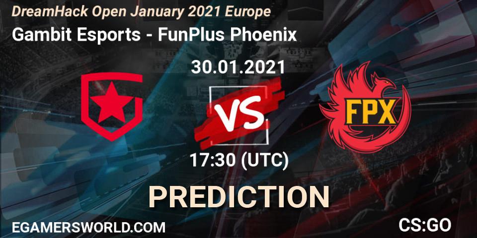 Gambit Esports проти FunPlus Phoenix: Поради щодо ставок, прогнози на матчі. 30.01.2021 at 18:40. Counter-Strike (CS2), DreamHack Open January 2021 Europe