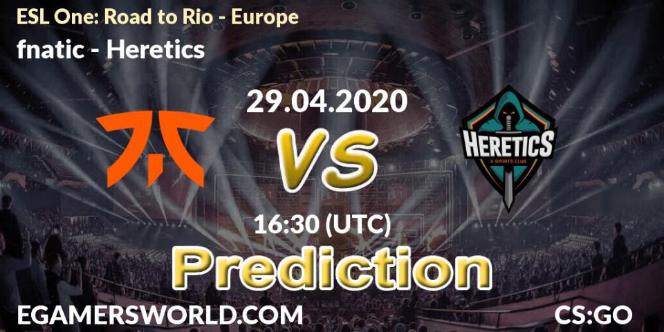 fnatic проти Heretics: Поради щодо ставок, прогнози на матчі. 29.04.2020 at 16:45. Counter-Strike (CS2), ESL One: Road to Rio - Europe