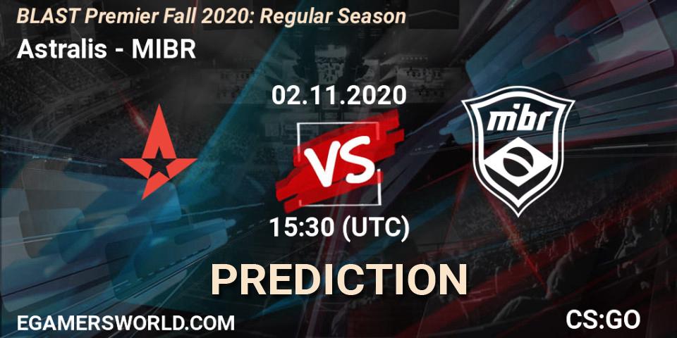 Astralis проти MIBR: Поради щодо ставок, прогнози на матчі. 02.11.2020 at 17:10. Counter-Strike (CS2), BLAST Premier Fall 2020: Regular Season