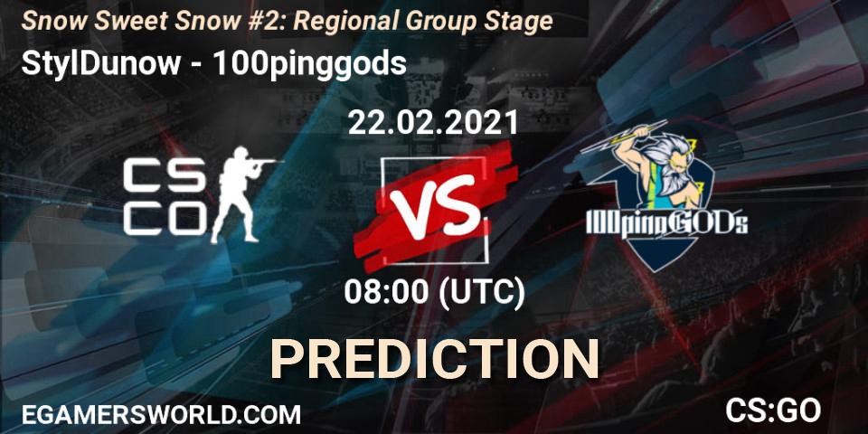 StylDunow проти 100pinggods: Поради щодо ставок, прогнози на матчі. 22.02.2021 at 08:00. Counter-Strike (CS2), Snow Sweet Snow #2: Regional Group Stage