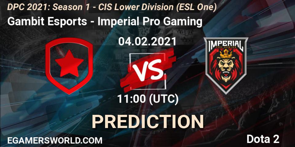 Gambit Esports проти Imperial Pro Gaming: Поради щодо ставок, прогнози на матчі. 04.02.2021 at 10:56. Dota 2, ESL One. DPC 2021: Season 1 - CIS Lower Division