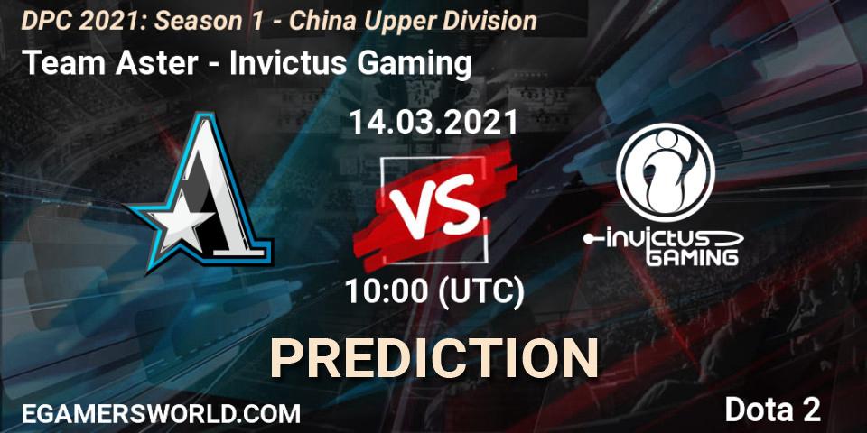 Team Aster проти Invictus Gaming: Поради щодо ставок, прогнози на матчі. 14.03.2021 at 10:00. Dota 2, DPC 2021: Season 1 - China Upper Division