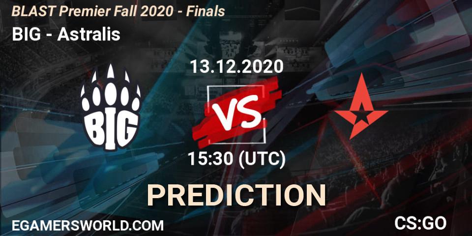 BIG проти Astralis: Поради щодо ставок, прогнози на матчі. 13.12.2020 at 15:30. Counter-Strike (CS2), BLAST Premier Fall 2020 - Finals