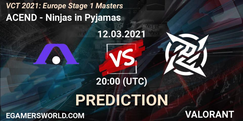 ACEND проти Ninjas in Pyjamas: Поради щодо ставок, прогнози на матчі. 12.03.2021 at 19:00. VALORANT, VCT 2021: Europe Stage 1 Masters